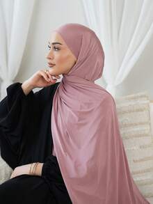 1 件针织头巾 170*60 厘米，经典纯色，舒适透气长头巾、披肩、围巾，采用柔软莫代尔面料制成，优雅丝滑莫代尔长头巾，适合穆斯林日常使用 - 傳統的 - 查看 3