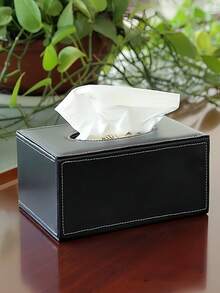 优质时尚 PU 皮革纸巾盒架，黑色带盖，矩形餐巾/面巾纸分配器，适用于家庭、办公室、汽车，带磁性底部的装饰容器（黑色）