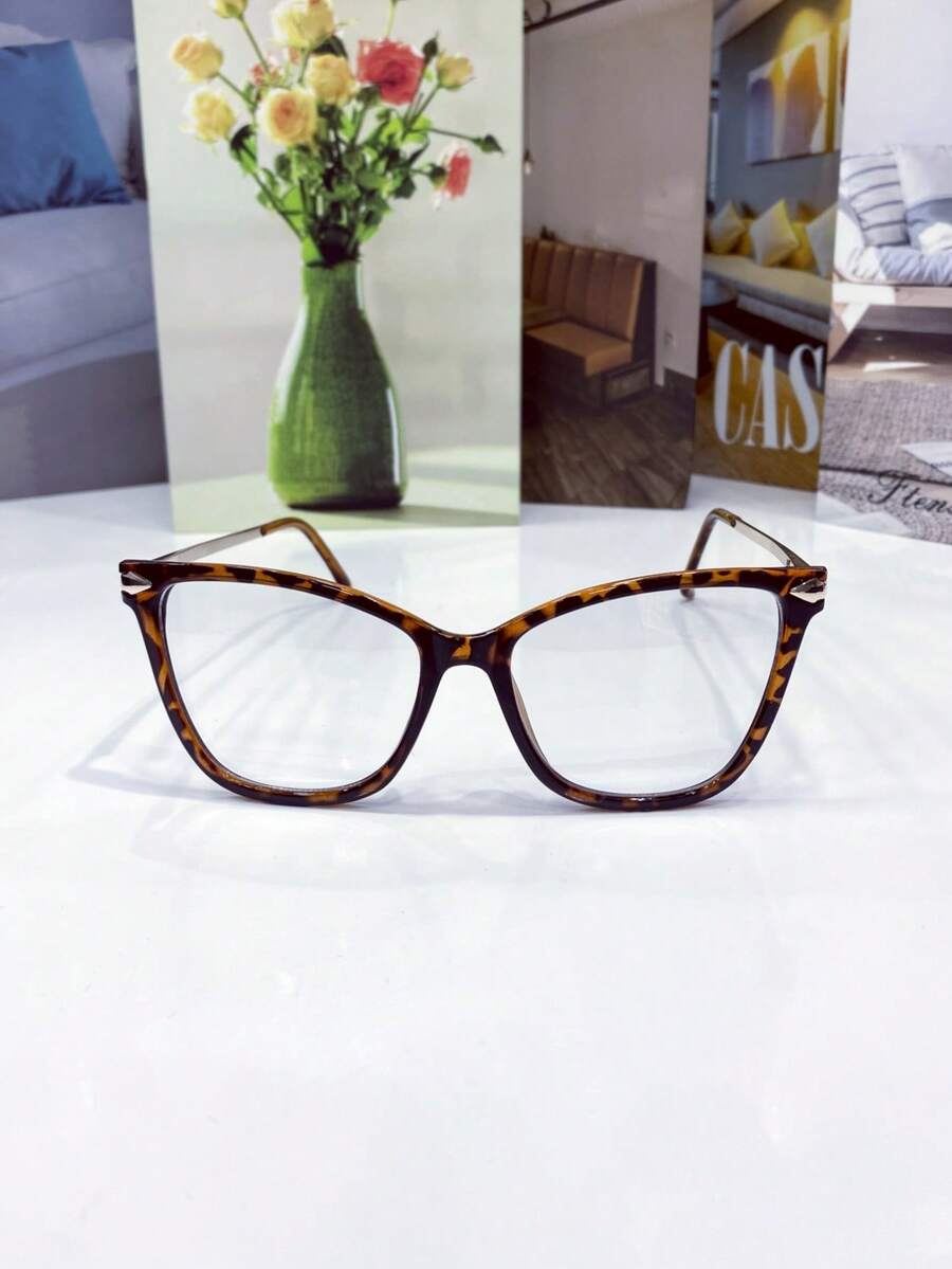 Women's Cat Eye Glasses Frame TR90 Metal Temple Anti- Lens Rest - marrom/onca - Xem 1