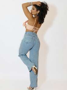 Saina Office 1300 Women's Wide Leg Jeans With Ruffles 1300 - Rửa trung bình - Xem 3