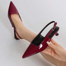 Slingback Kitten Heels For Women Pointed Closed Toe Heels Low Pumps Shoes For Party Work Office - Màu Đỏ Sâu - Xem 6