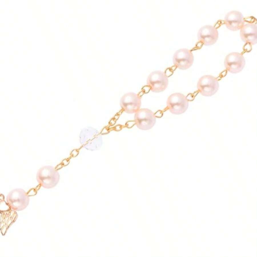 Cute & Classic Style, Pink Rosary Beads Match Wing Shape Pendant Chain, Fashion Accessory For Daily Wear & Party, Idea Gift For Ladies