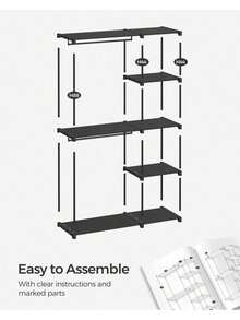 Freestanding Wardrobe, Foldable Closet, Coat Rack With Clothes Rails, Clothes Rack, Open Storage Wardrobe, Storage Organiser, Cloakroom, Bedroom, 43 X 124 X 182 Cm, Black - Black - View 7