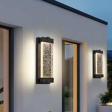 Arlgsite Black Aluminum Finish Outdoor Wall Light With Bubble Crystal Glass, LED Light Source, 3000K Warm Light, Weatherproof Exterior Sconce For Patio, Porch, Or Garage (1-Pack) - 黑色 - 查看 2