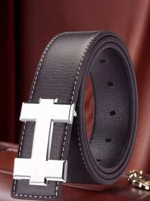 1 条男士皮带，荔枝纹光滑带扣，H 型带扣，时尚休闲百搭腰带秋冬配饰，适合青少年、青年、男士、休闲、户外、运动、度假、毕业礼物、生日、日常穿着