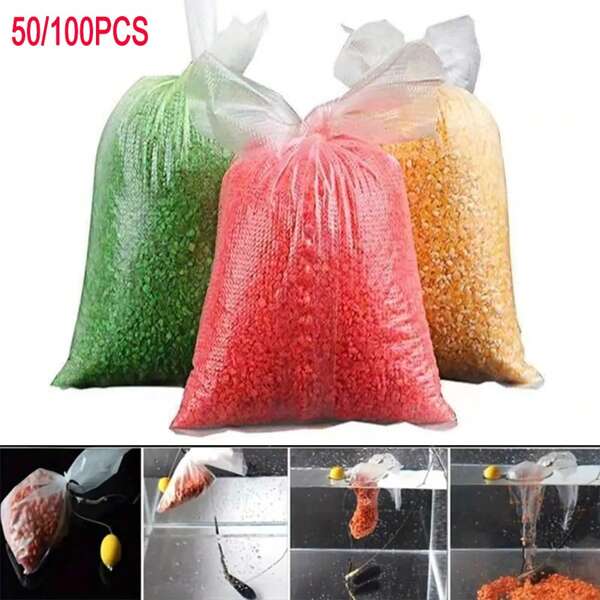 50/100Pcs PVA Water Soluble Bag Fishing Bait Bags For Solid Baits Carp Fishing Equipment Tackle Kit
