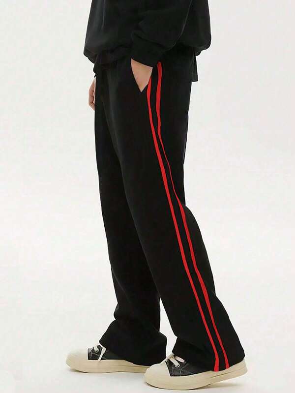 1pc Boys/Teens Outdoor Casual Sports Streetwear Side Stripe Webbing Straight Leg Pants