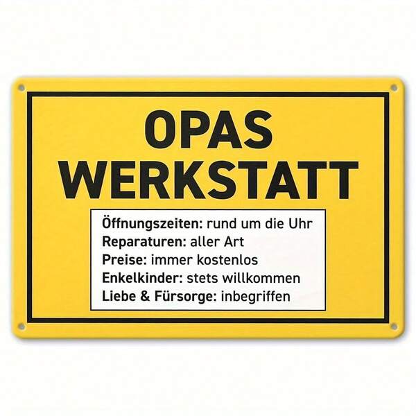 1 Stück deutsche Metallwandschild für Opas Werkstatt, vielseitiges Handwerker-Geschenk zum Vatertag, 20 x 30 cm - Opas Werkstatt, ideal für Weihnachten, Geburtstag und besondere Anlässe
