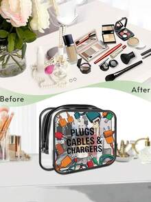 新品上市！多功能充电器旅行收纳包 - 透明洗漱包，旅行必备，便携式拉链旅行化妆包，沙滩透明PVC洗漱包，防水收纳袋，透明整理包，线缆USB收纳包，机场安检PVC化妆包，可收纳充电器、数据线和移动电源 - 彩色 - 查看 7