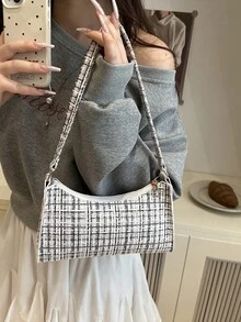 Fashionable & Versatile Plaid Shoulder Bag For Commuting & Casual Use - Black - View 2