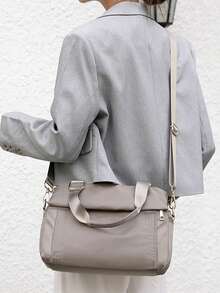 Bolso de mano de nailon multicapa, bolso cruzado de gran capacidad, bolso de hombro impermeable y ligero, adecuado para compras, llevar carteras, salidas casuales, también adecuado para mujeres jóvenes, estudiantes universitarios, recién casados, trabajadores de oficina y otros grupos. Muy adecuado para oficina, escuela, trabajo, negocios, viajes al trabajo, actividades al aire libre, viajes y salidas. - Gris - Ver 4