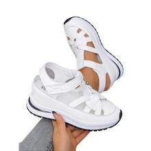 Women's Shoes, Fashionable Fastening Wedge Sneakers, Strapy Sandals, Trending Sandals Summer, Lightweight Breathable Shoes Women's Sneakers Daily Wear - 黑色 - 查看 4