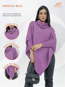 Swisz Women's Winter Poncho Knit Long Sleeve V-Neck Sweater With Scarf - Lilac Purple - View 4