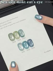 NAI SHI Nail Polish 6PCS/15ML Capacity 2025 New Valentine's Day Gift, Spring, Summer, Autumn, And Winter Sea Salt Mint Translucent Blue-Green Glass Bead Cat-Eye Gel Nail Polish. Vibrant Colors For Summer And Autumn - Multicolor - View 4