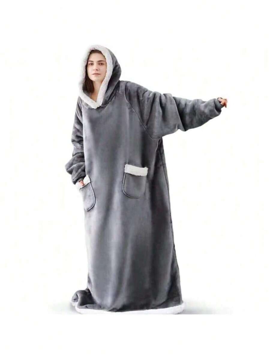 150厘米超长法兰绒毯防寒睡袍睡衣袖冬季连帽衫运动衫女士男士套头衫羊毛大衣