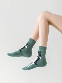 5 Paar Damen süße Katzen-Großaugen-Muster Socken, modisch, lustig, weich, bequem, atmungsaktiv, elastisch, geeignet für Lässig, Sport und Alltag, ganzjährig