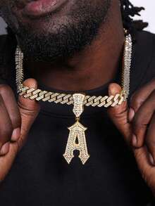 24 英寸 A-Z 字母吊坠项链，嘻哈链，说唱歌手风格，男士日常佩戴，多字母设计，合金材质 - 嘻哈字母項鍊 - 查看 1