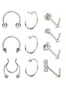 Conjunto de 10 peças de argolas de nariz em formato de L, 20g, douradas, piercing de nariz feminino, argola de nariz, aço inoxidável 316L, argolas de nariz em formato de L, parafuso de argola de nariz, pacote de prata para mulheres e homens, piercing de lábio, conjunto de joias de piercing corporal feminino, argolas de nariz para mulheres, piercing de nariz, joias de septo, piercings falsos, pino de nariz, piercing falso - 10 peças/conjunto - Ver 7