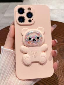 1pc Teddy Bear Holder Phone Case, Luxury Solid Color Silicone Phone Case With Lanyard, Compatible With Samsung, Apple 11/12/13/14/15/16 Pro Max, Samsung S22/23/24/25+ UA04/A05/A14/A15/A24/A25/A34/A54 SA56/A36/A26, Honor 70/90/400/X56789abc, Redmi Note 14/13/12/1 Pro Waterproof Shockproof Anti-Fall Scratch Resistant