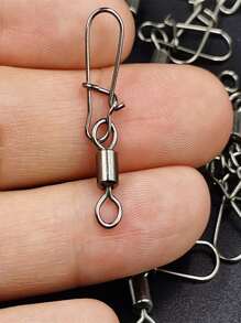 50个美式加强型弹簧转环2#4#6#8#10#12#14#鱼饵强力弹簧钩连接器钓鱼配件工具 - 銀色 - 查看 4