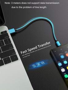 1条USB-C快速充电线[3.3英尺/6.6英尺/10英尺] USB-A转C尼龙编织充电线，兼容三星Galaxy S25 S24 S23 S22 S21 S10、Note 20 10 9 A51 G8 G7、Pixel及其他USB-C设备 - 寶藍色 - 查看 7