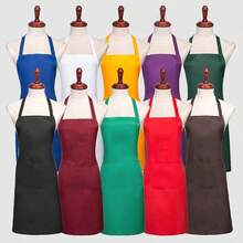 Delantal negro premium con bolsillos grandes, disponible en 12 colores - Durable, de tela de poliéster, lavable a máquina, ideal para cocinar, asar a la parrilla, barbacoa y actividades al aire libre, delantal de cocina - Multicolor - Ver 12