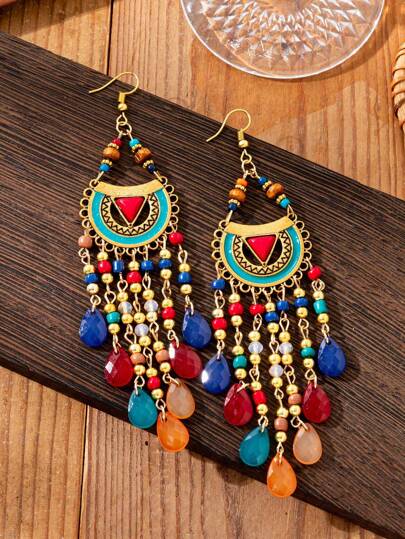 1 Pair Vintage Exaggerated Teardrop Tassel Earrings