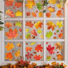 6pcs Thanksgiving Maple Leaf Stickers, Window Glass Decoration Stickers, Static Cling Window Decals