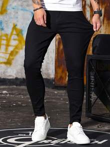 1pc Men's Black Skinny Slim Fit Jeans, Street Style Comfortable Casual Workwear Distressed Denim Pants, Suitable Gift For Husband/Boyfriend - 黑色 - 查看 3