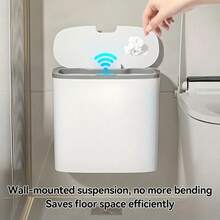 Smart Trash Can With Automatic Sensor Lid - Hands-Free Operation, Touchless Closure, Space-Saving Wall Mount, Odor-Sealing Technology - Ideal For Bathroom, Kitchen, Office - Battery-Powered (Batteries Not Included) - Modern White Design, Small Bathroom Trash Can, Spacesaving Waste Bin, Contemporary Aesthetics, Sleek Plastic Bin, Smooth Powder Coat
