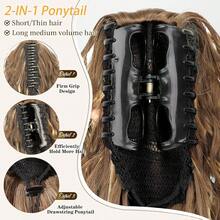 28 Inch Long Wavy Curly Ponytail Clip-In Hair Extensions, Multi-Layer Heat Resistant Synthetic Fiber, Wavy Curly Heat Resistant Fiber Wig, Unisex, Easy To Wear, Black Brown Long Extensions, Suitable For Party And Daily Styling, Suitable For All Skin Tones, Basic Style, High Temperature Fiber, Natural Appearance