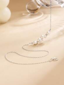 1pc S925 Sterling Silver Necklace With Pearl, Zirconia Arrangement, Elegant Collarbones Chain, Versatile Jewelry Gift For Women, Suitable For Engagement, Wedding, Mother's Day, Girlfriend