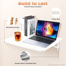 Wall Mounted Folding Desk,Wall Folding Table For Small Spaces,Floating Fold Down Table For Home Office Computer Workstation,Study Work Bench, Laundry Room, Kitchen, White 60*40cm/23.62*15.74in - White - View 4