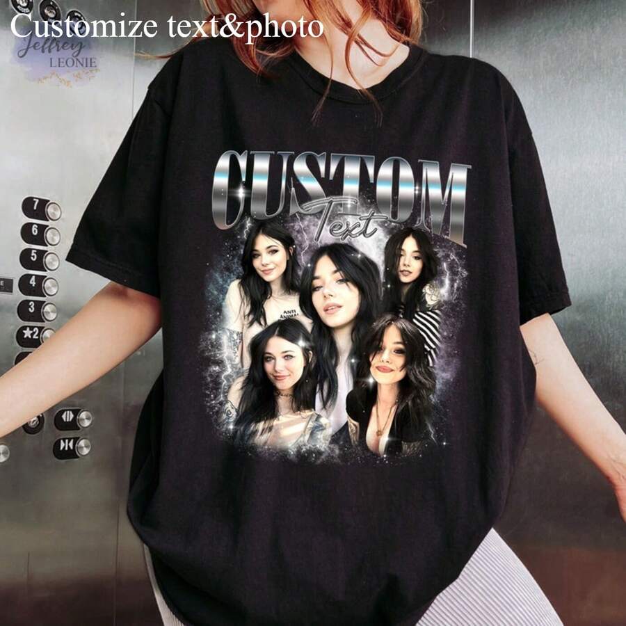 1pc Custom Your Own Shirt, Custom Bootleg Tee, Custom Photo Vintage Graphic 90s Shirts, Custom Girlfriend Tee, Insert Your Design - màu đen - Xem 1