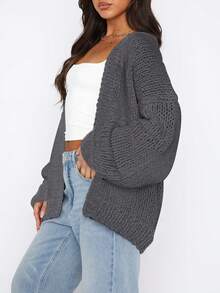 Women's Fall Open Front Cardigan Sweaters Long Sleeve Loose Fit Chunky Knit Outerwear New Years Casual Outfits - 深灰色 - 查看 5