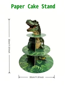 3-Tier Dinosaur Theme Disposable Cake Stand, Dinosaur Egg Cake Stand, Tyrannosaurus Rex Cake Stand, Paper Cake Tray, Cupcake Stand, Suitable For Halloween, Birthday Party, Family Gathering, Christmas, Jurassic Theme Party, Non-Food Contact