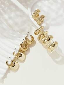 10pcs Fashionable & Elegant Gold-Color Geometric C-Shaped Women Earrings Set