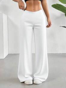 Pantalones rectos de tiro alto y pierna acampanada - Blanco - Ver 5