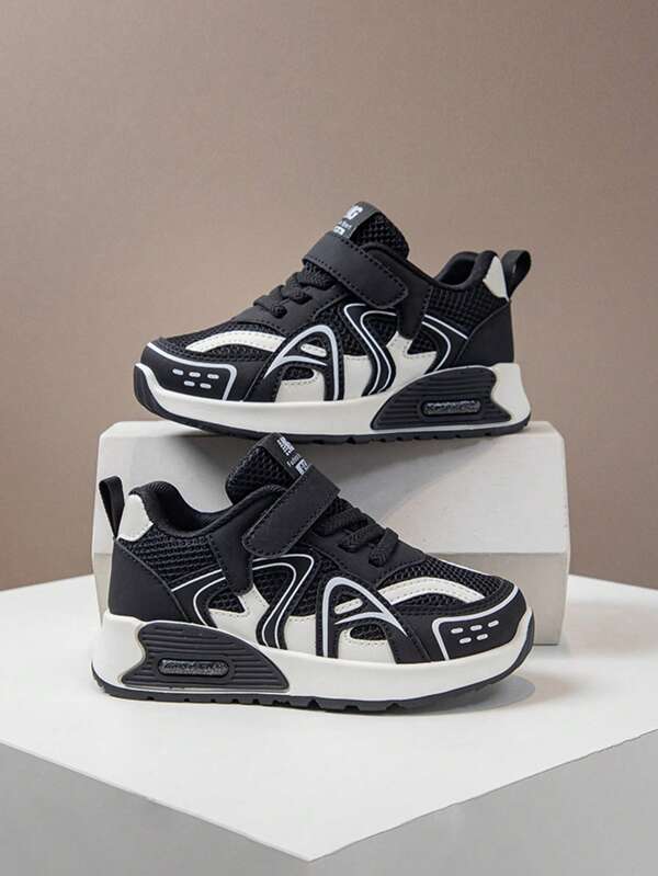 1 Paar Kinder Mesh & PU Farbblock Sneaker, leicht, atmungsaktiv, rutschfest, Lässig Sportschuhe für große Kinder 4-12 Jahre, Alltagsmode