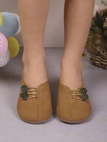 2025秋冬开学季软皮平底休闲乐福鞋，秋季儿童简约时尚一脚蹬平底鞋 - 棕色 - 查看 3