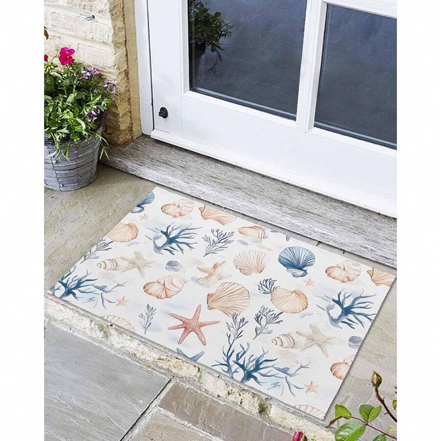 Funny Welcome Door Mat Indoor, Coastal, Coral, Starfish, Shell Rectangular Doormat, Interior Decoration, Easy To Clean, Rubber Backed Mat, Not Easy To Fade, High Definition Printing, Suitable For Various Indoor Scenes, Made In USA - Multicolor - View 1