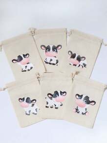 10*15cm Sac à cordon de thème de la ferme des animaux, sac à motif de vache de dessin animé mignon, sac cadeau pratique convenant pour la fête, l'emballage de cadeau d'anniversaire, avec de multiples designs de vache de dessin animé, sac de décoration de vacances chaleureux et intéressant