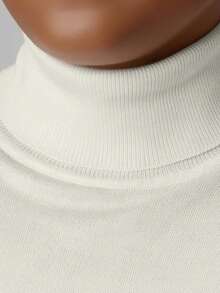 Men's Solid Color Casual High Neck Long Sleeve Sweater, For Fall Winter - Cream - View 3