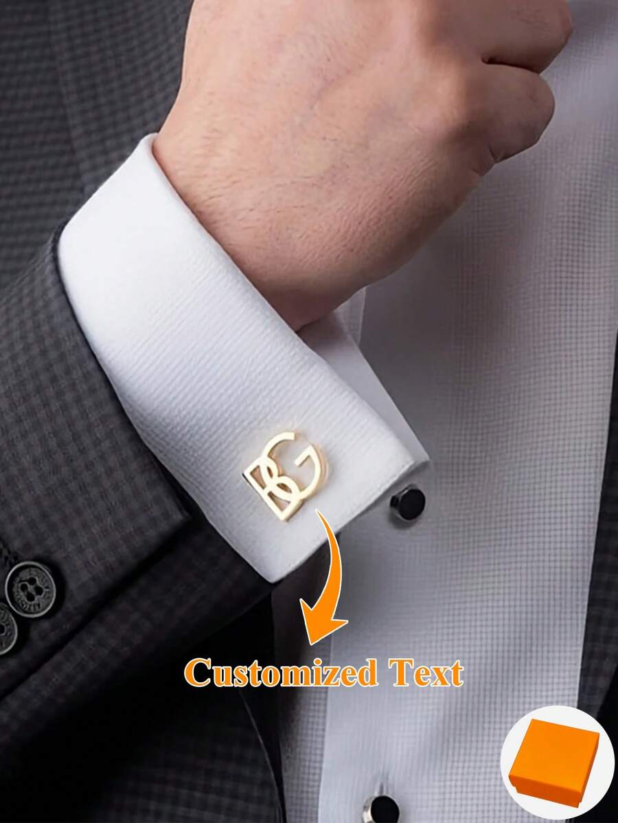 2pcs Customized Stainless Steel Overlapping Letter Cufflinks - Fashionable And Stylish, Personalized Business Accessory, Suitable For Work, Casual Wear, Weddings, Birthdays, Graduations Or Corporate Events