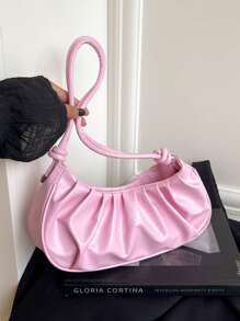 优质简约优雅复古女士单肩腋下包，大容量便携优质褶皱包，户外休闲法棍包 - 彩色 - 查看 5