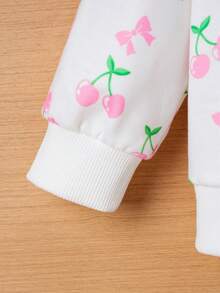 Girls Cute Cherry Print Hooded Sweatshirt And Long Pants 2-Piece Set - White - View 5