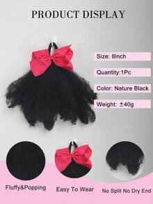 1pc Soft & Cute 8-Inch Fluffy Wig With Colorful Bow, Suitable For Children, Elastic Hair Scrunchie Twist Ponytail, Mini Size, Elastic Fluffy Wig, Fit For Baby Girls - Natural Black - View 4