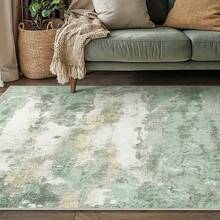 Elegant Cream-Colored Vintage Bohemian Style Area Rug, Soft Velvet Carpet For Living Room, Bedroom, Office - Unique Artistic Rug For Dorm, Game Room, Bathroom - Green - View 6