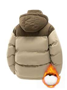 男士夹克，拼色可拆卸连帽夹克，时尚休闲宽松运动外套，大口袋，冬季 - 卡其色 - 查看 3