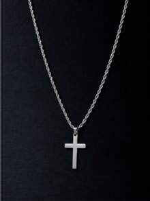 男士十字吊坠项链，适合日常佩戴 - 白色 - 查看 1